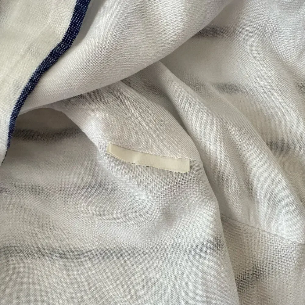 Zara White Striped Seersucker Balloon Sleeve Crop Top Size S White/Blue